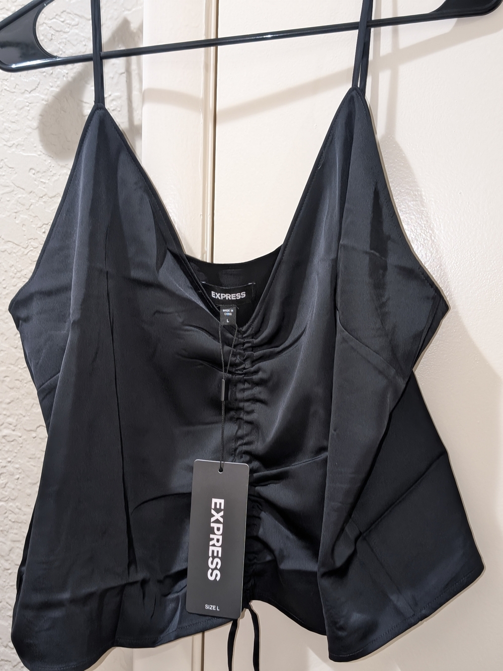 NWT Express Black Satin Cowl Neck Ruched Camisole Cami Crop top